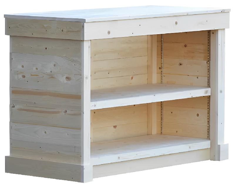 Comptoir de caisse en bois - pin naturel d'origine France - 1235 mm x 600 mm x 950 mm - roulettes avec frein_1