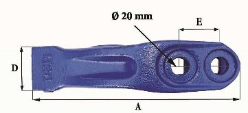 Dents de godet adaptables Feurst M 20 - Référence M20 - Poids 2.6 kg - Dimensions précises_1