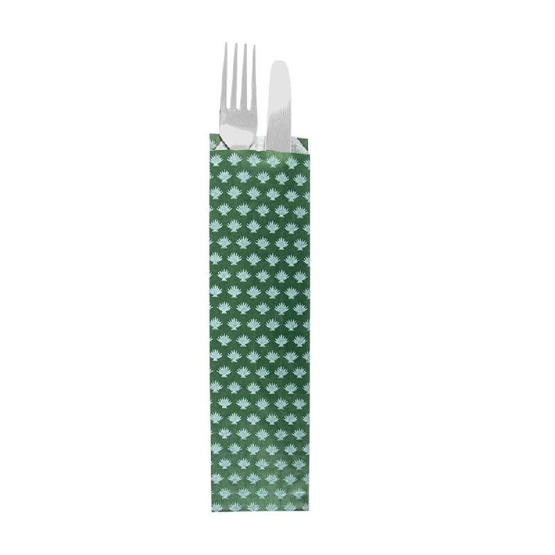 Etui pour couverts papier vert Park Avenue 7+4x26cm par 500_1