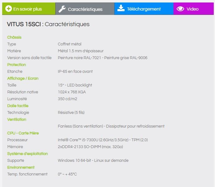 Vitus 15SCI - Écran tactile industriel 15