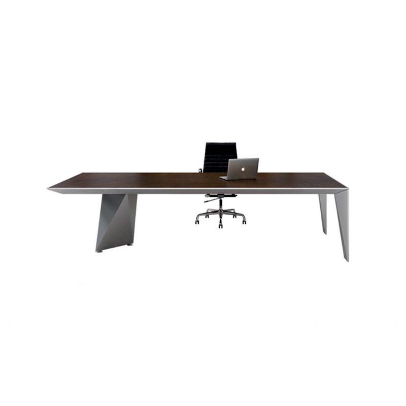 Bureau Eracle Président Double - Design asymétrique haut de gamme - Plateau bois Macassar, piétement diamant_1