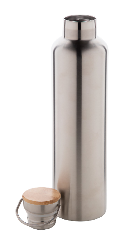 Thermos en inox à double paroi - 1000 ml - Couvercle en bambou et accroche en métal_1