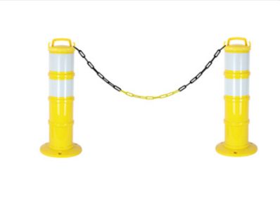 28642 - Poteau de signalisation - Kit de 2 balises rétroréfléchissantes avec chaîne - Fixation au sol ou socle lestable - Hauteur 85 cm_1