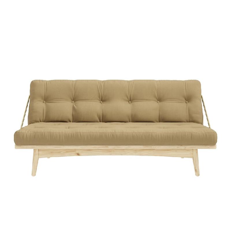 Banquette futon FOLK en pin massif - Coloris beige blé - Couchage 130 x 190 cm - Accoudoirs en métal_1