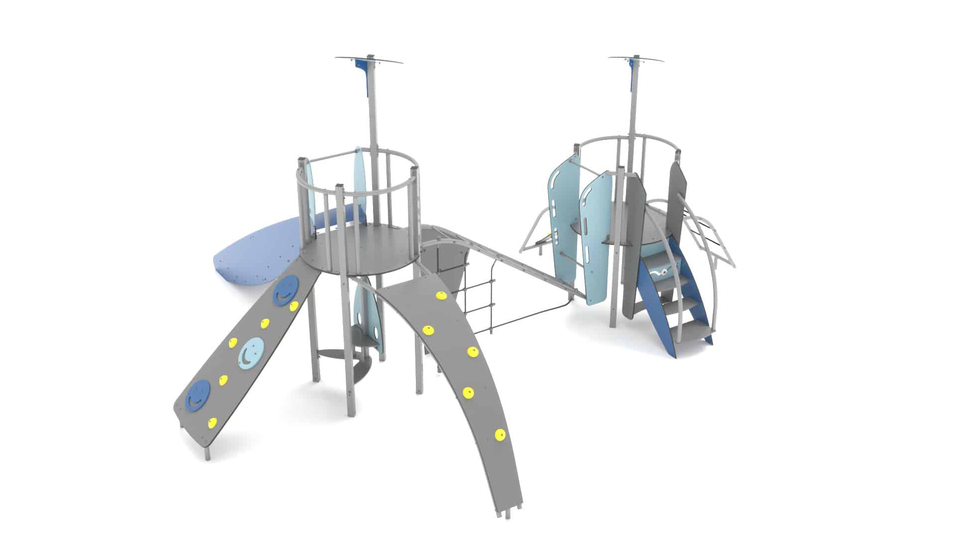 Structure multi-activités métallique Stellar Victoria - LD1EK0142 - Ludoparc - 2 tours inox avec planchers HPL, pour 22 enfants_1