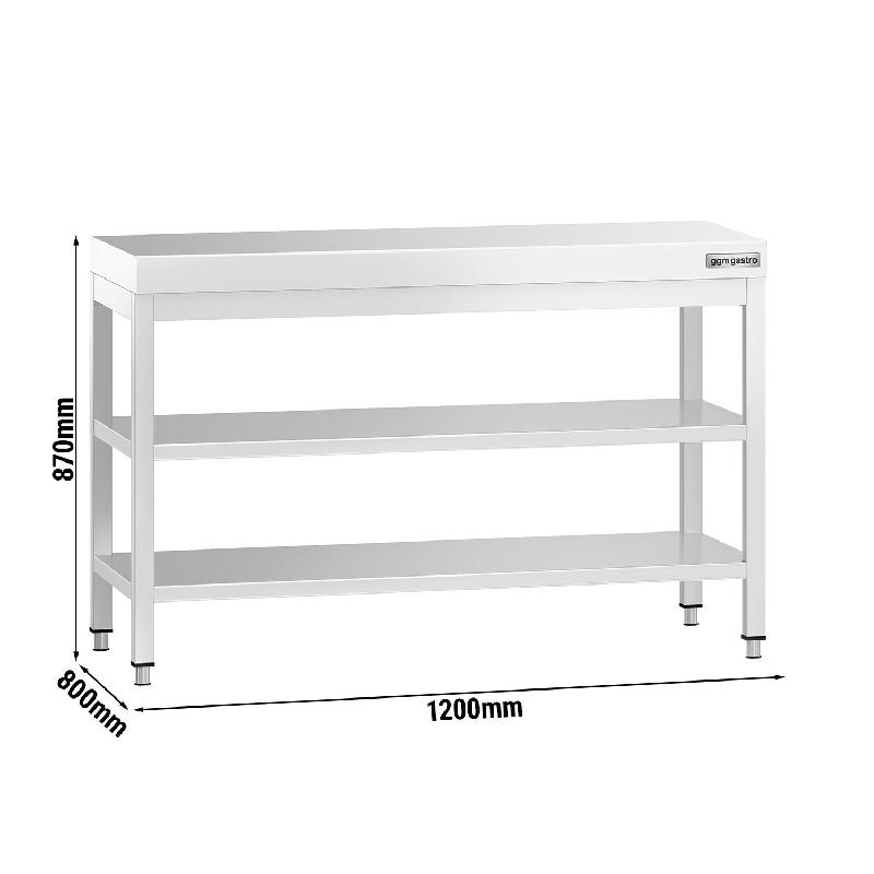 Table Inox de Travail Centrales Premium  avec 2 étagères - Profondeur 800 mm - 1200_1