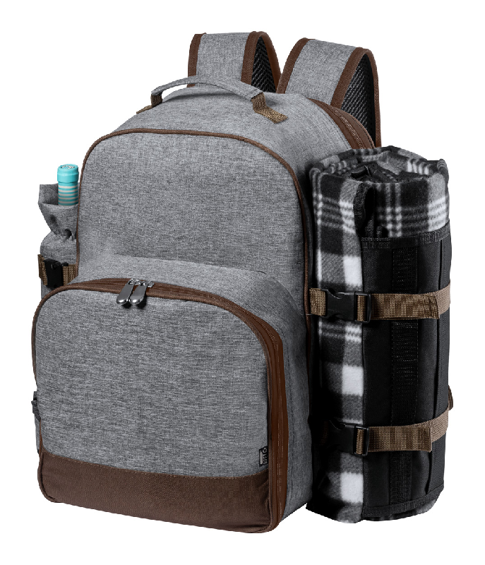 Sac à dos pique-nique isotherme en polyester 600D RPET - Set vaisselle 4 personnes et couverture incluse_1
