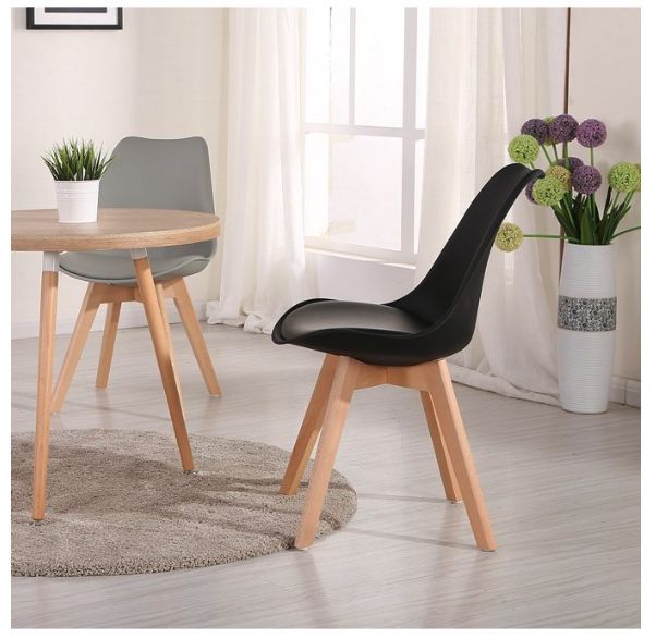 Chaise de restaurant - design scandinave - bois de hêtre et coque en polyuréthane - coussin simili cuir - vendue par lot de 4_1