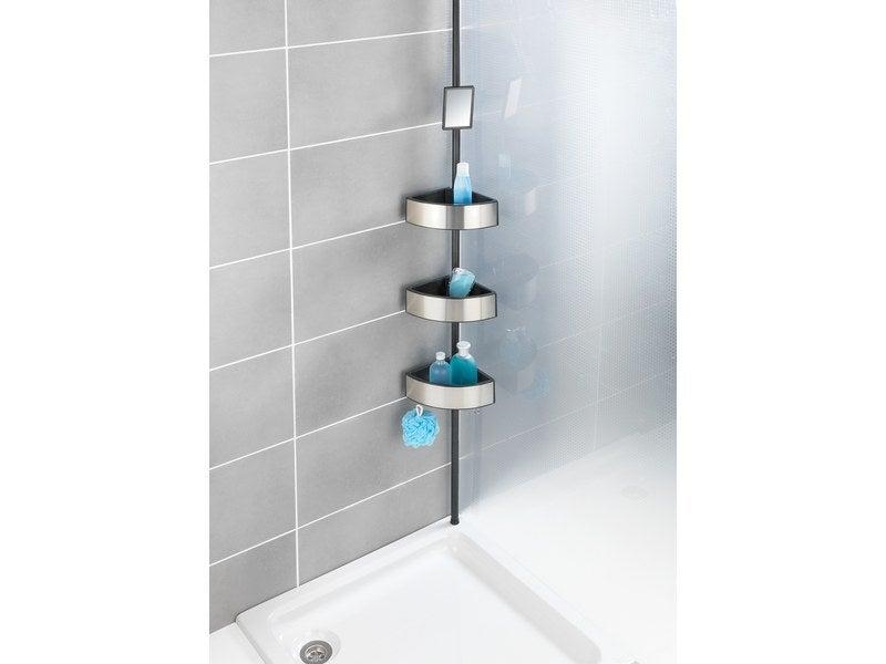 Étagère de bain/douche à ventouse - argent et noir - premium_1