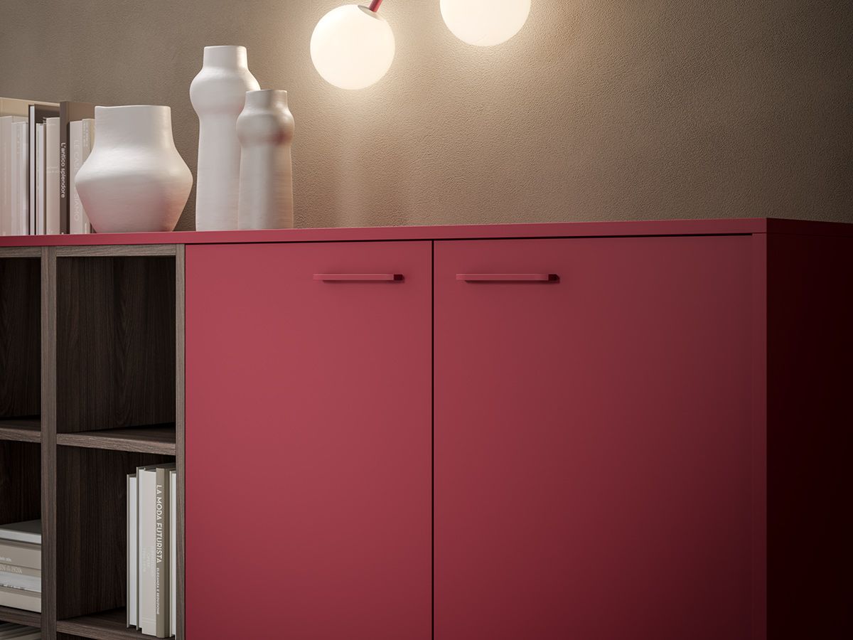 Bloc d'armoires mi-hautes portes battantes laquées Cilla C1 - L244 x H130 cm - Rouge rubis flamboyant_1