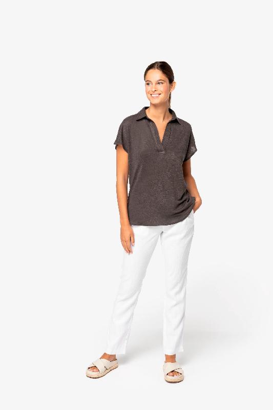 Polo en lin femme - Réf: NS221 - 100% lin - Coupe ajustée avec manches tombantes - Marque Native Spirit_1