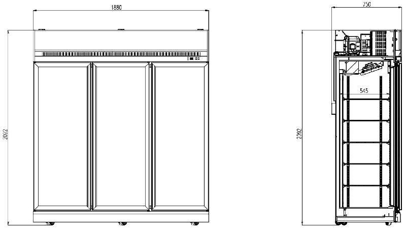 Réfrigérateur 3 portes vitrées noir INS-1530R BL - Combisteel_1