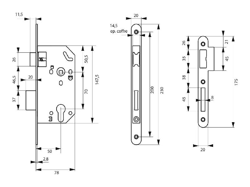 Serrure encastrable Unimax CE NF QC - Têtère inox pour porte d'entrée - Marque Thirard - Réf. 00015246_1