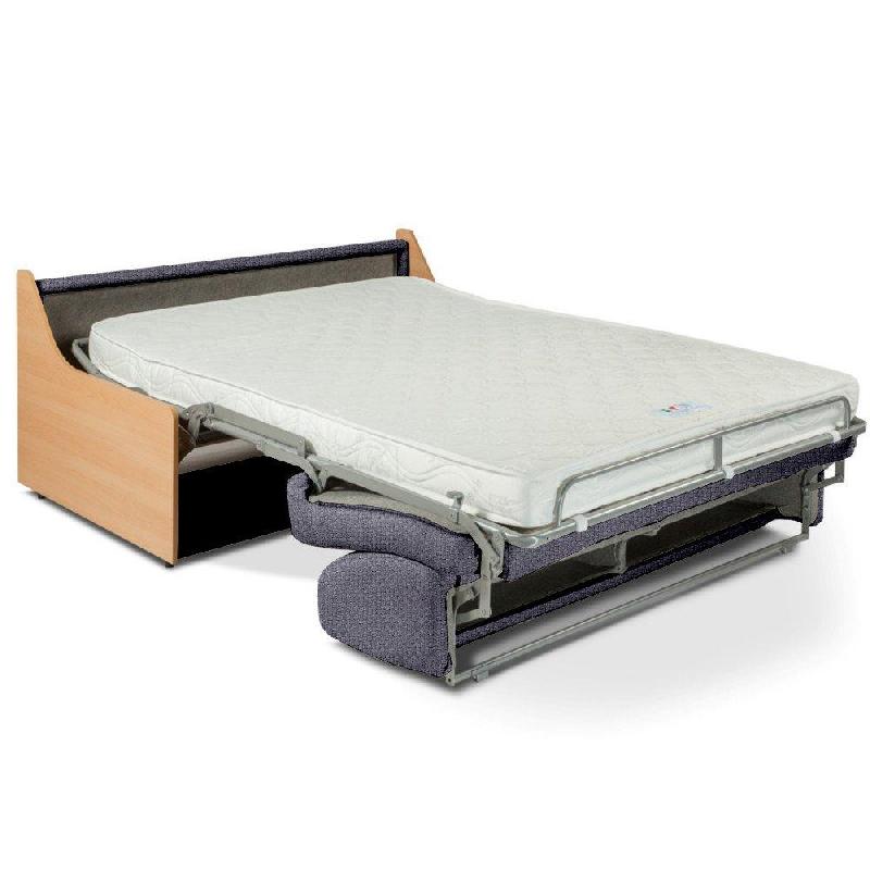 Canapé lit compact 3 places Normann - 140 cm - Matelas 16 cm - Ouverture express - Accoudoirs bois - Tweed gris platine_1