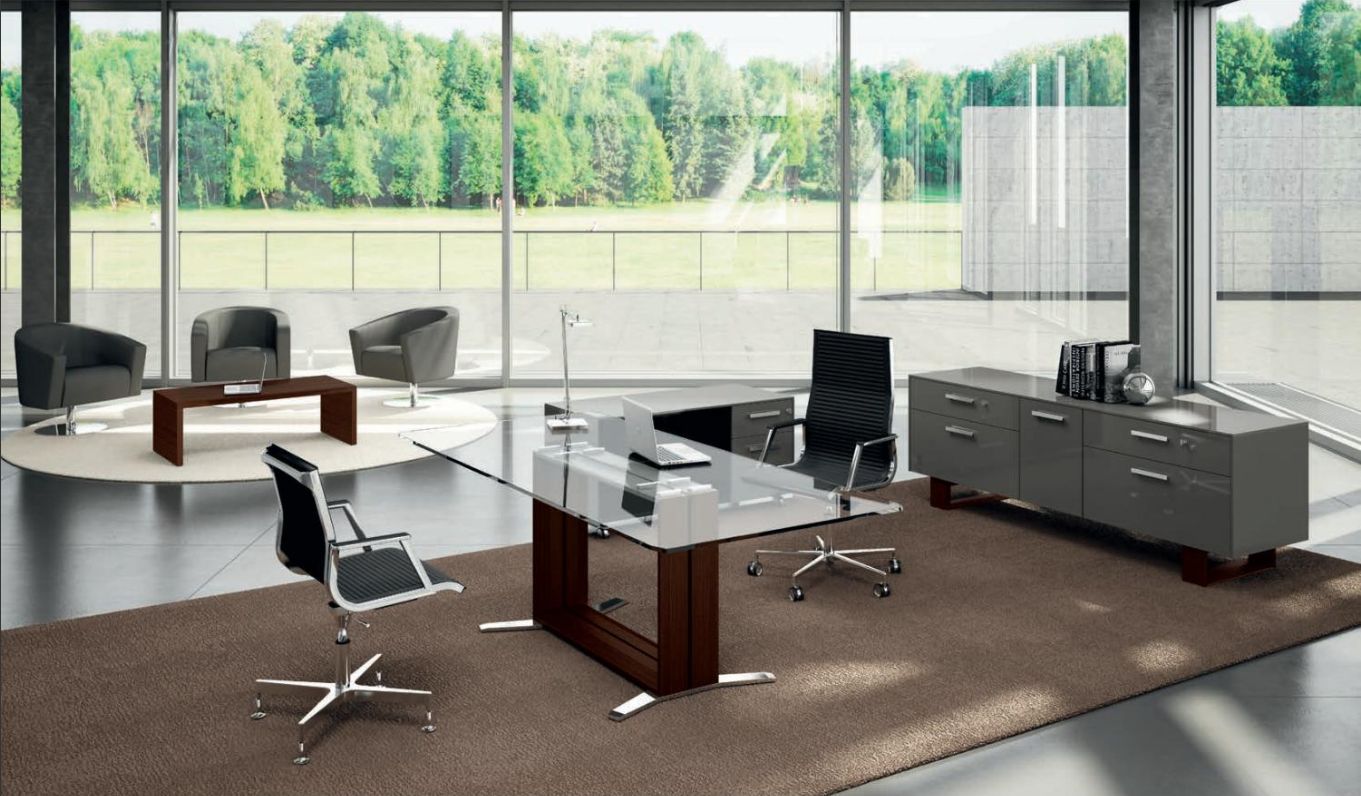 Bureau de direction contemporain et élégant - Arche - bois et cuir de grande qualité_1