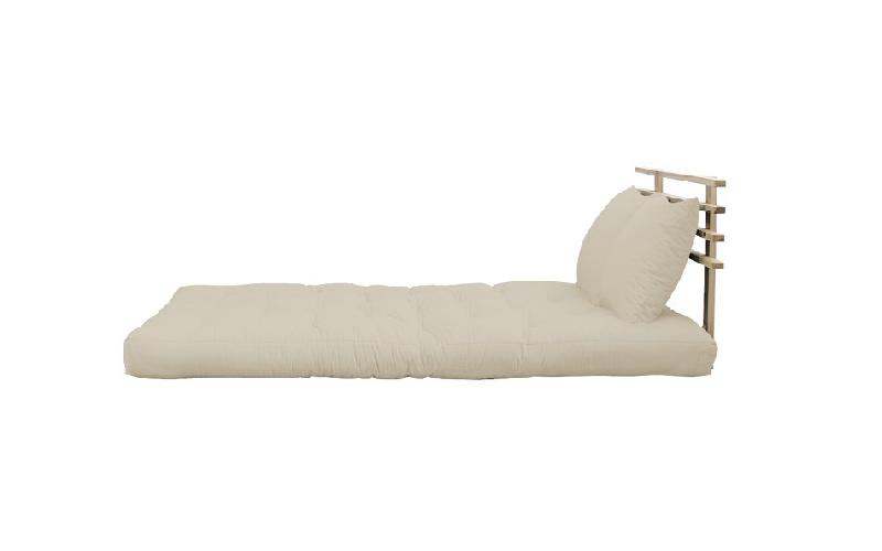 Canapé lit futon Shin Sano beige en pin massif - Couchage 140x200 cm avec matelas futon et coussins inclus_1