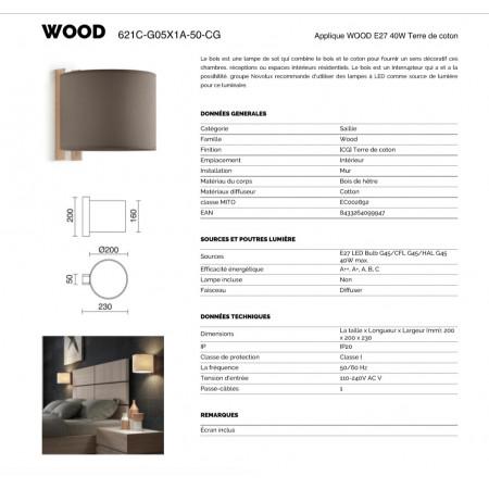 Applique murale intérieure Wood Eco Beige - abat-jour coton et support bois de hêtre - IP20_1