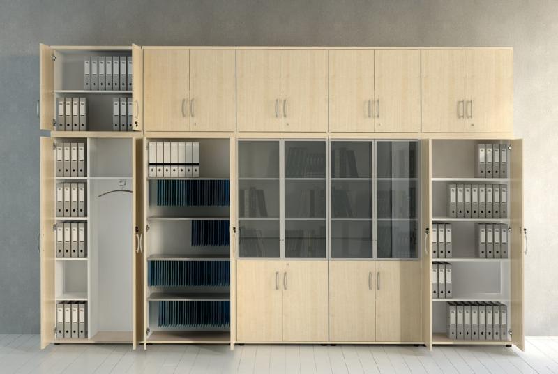 Armoire haute avec vestiaire et rangement - MDD - Noyer, Gris aluminium_1