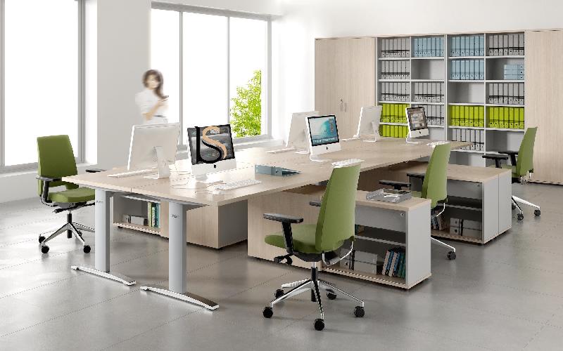 Bureau avec crédence de rangement - MDD - 160, Alu, Oui, Bouleau clair_1