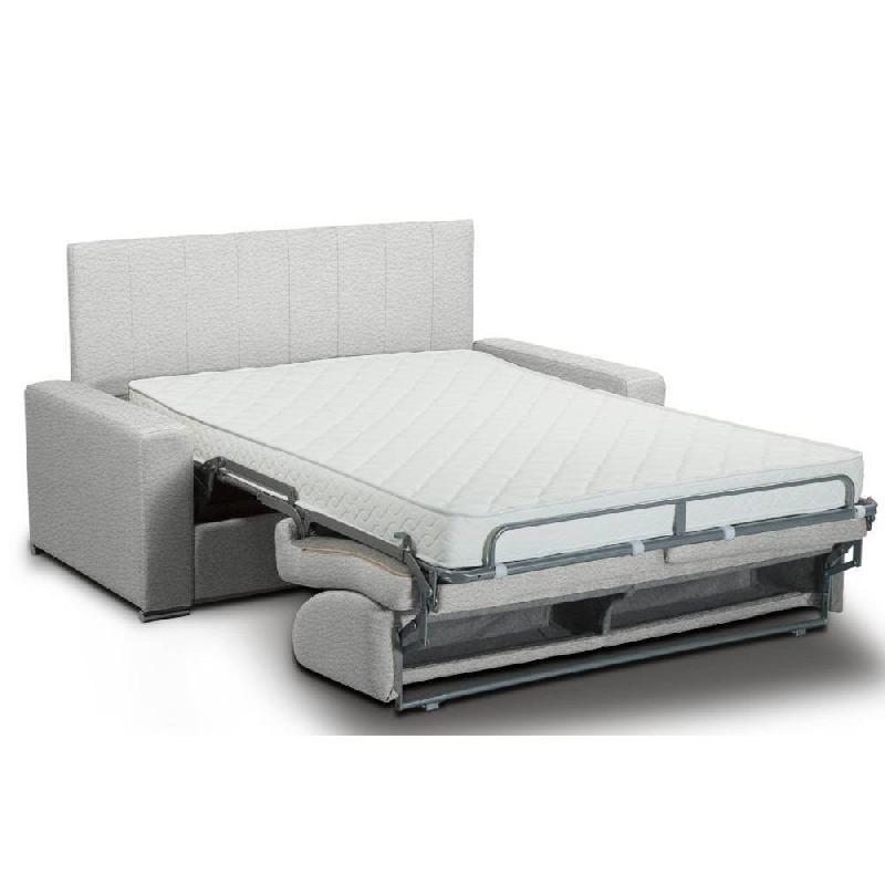 Canapé convertible 2-3 places CanapExpress - 120cm - Matelas Memory 22cm - Tête de lit intégrée - Cuir vachette blanc cassé_1
