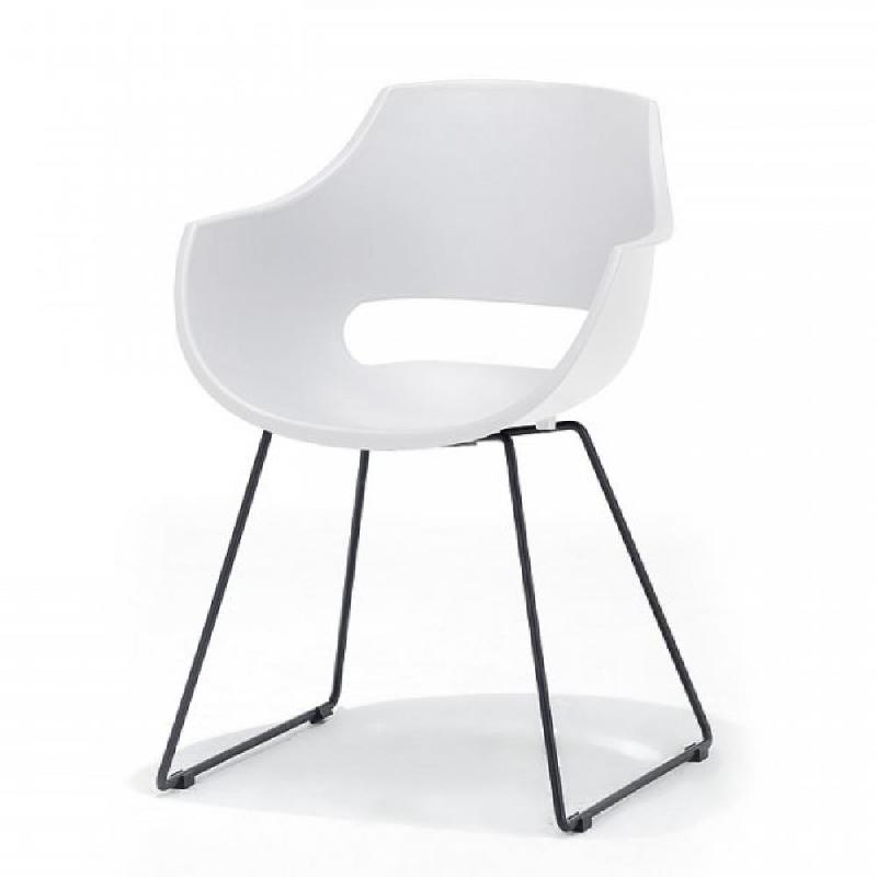 Lot de 4 chaises design REMO - Coque blanche en polypropylène - Piétement luge métal noir mat_1