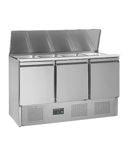 Saladette GN1/1 avec capot télescopique - 3 portes pleines à charnières | Tefcold - SA1365_1