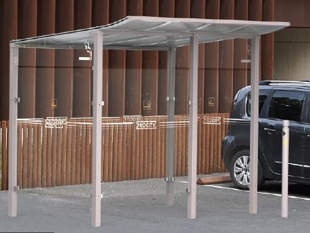 Abri fumeurs simple et élégant - MODULO - Longueur 2500 ou 5000 mm - Profondeur 2000 ou 3400 mm - Hauteur sous toiture mini 1942 mm, maxi 2100 mm_1