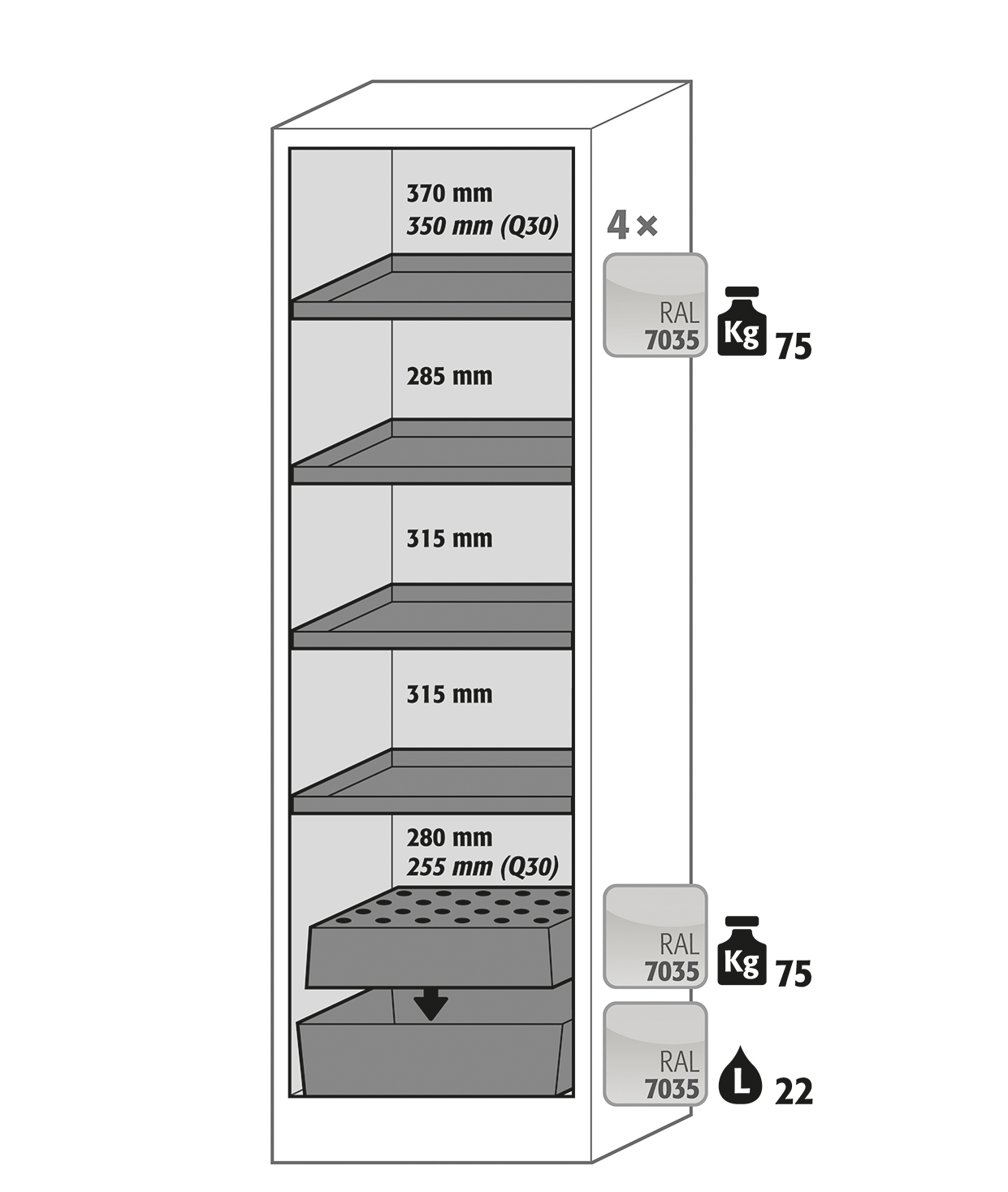 Armoire de sécurité Q-CLASSIC-90 modèle Q90.195.060.FU.WDASR - Réf 37587-041-34618 - Type 90 avec portes battantes et certifiée NF EN 14470-1_1