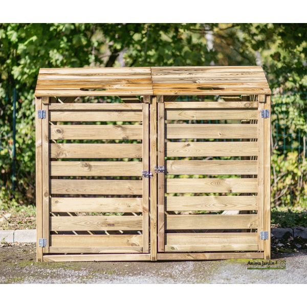 Cache-conteneurs et abris poubelle double en bois autoclavé - Anima Jardin - Pin sylvestre FSC_1