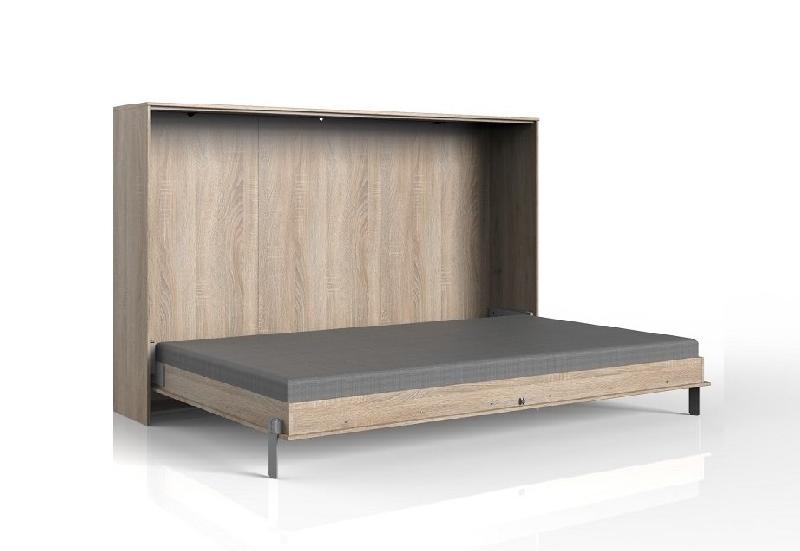 Lit escamotable horizontal Vanier - décor chêne - couchage 120 x 200 cm - faible profondeur_1