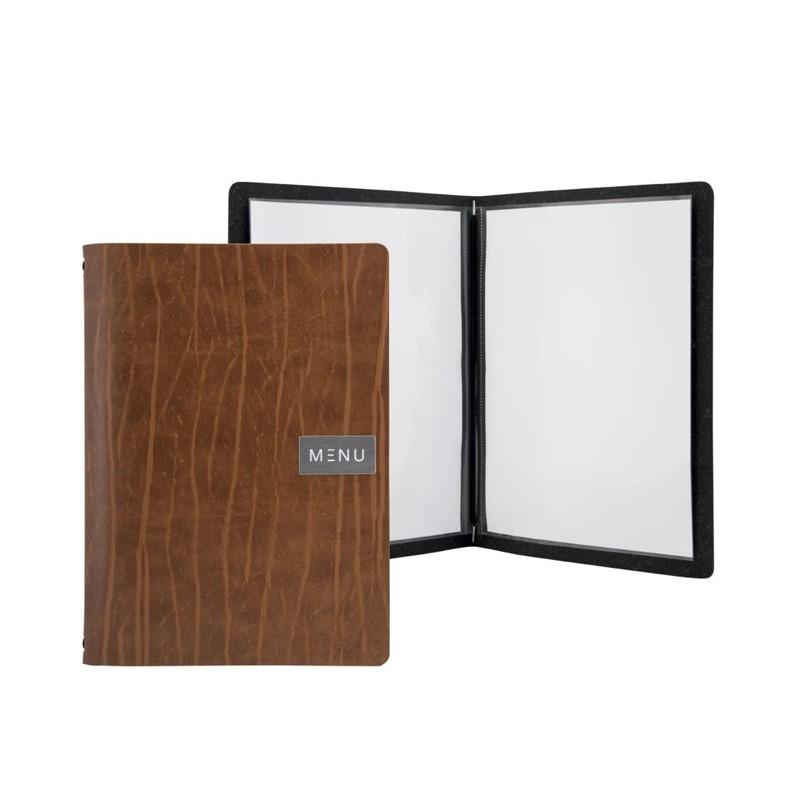 Protège-menu en cuir recyclé Gamme Leather A4 marron | Securit - CU926_1