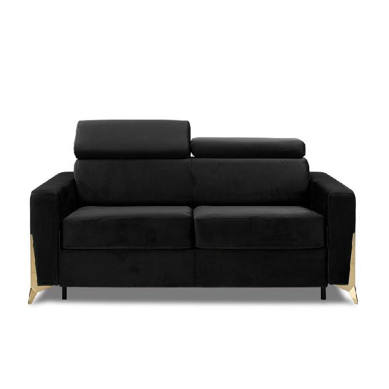 Canapé convertible express ODACIO 140cm - Têtières réglables, matelas 16cm, pieds dorés, velours noir_1