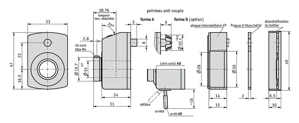 Indicateur de position DA04 avec arbre creux jusqu'à 14 mm de diamètre