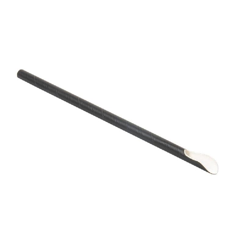 Paille-cuillère papier noir Ø0,80x21cm - par 1000_1