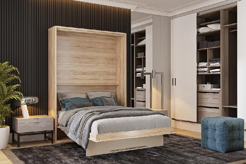 Armoire lit escamotable Mykonos - chêne / beige - couchage 140x200 cm - éclairage LED intégré et fabrication européenne_1