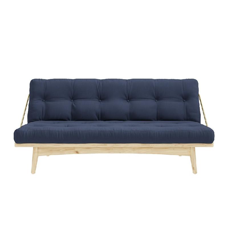 Banquette futon FOLK en pin massif - Coloris marine - Couchage 130 x 190 cm avec accoudoirs en métal_1