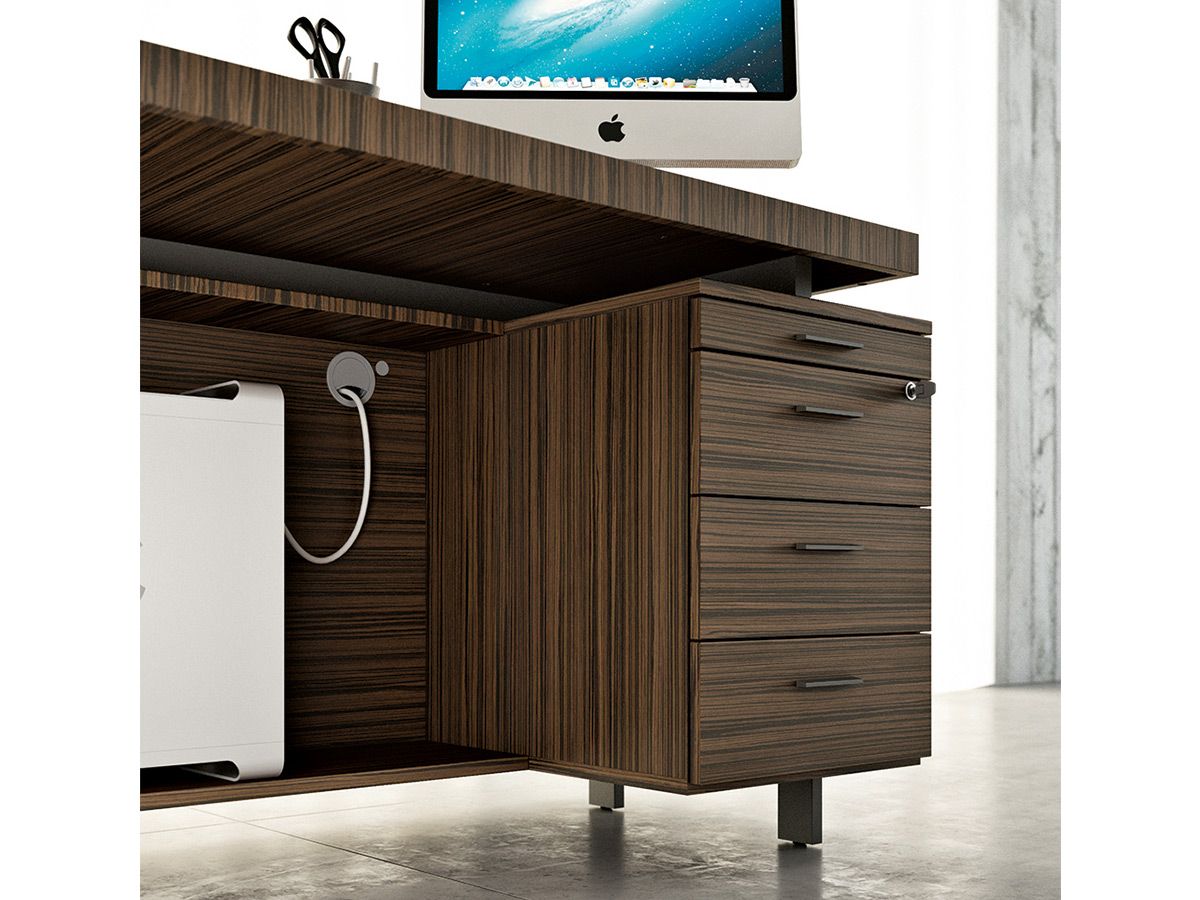 Bureau de direction en bois Wilson avec retour sur caisson - Design minimaliste - Fabriqué en Italie_1