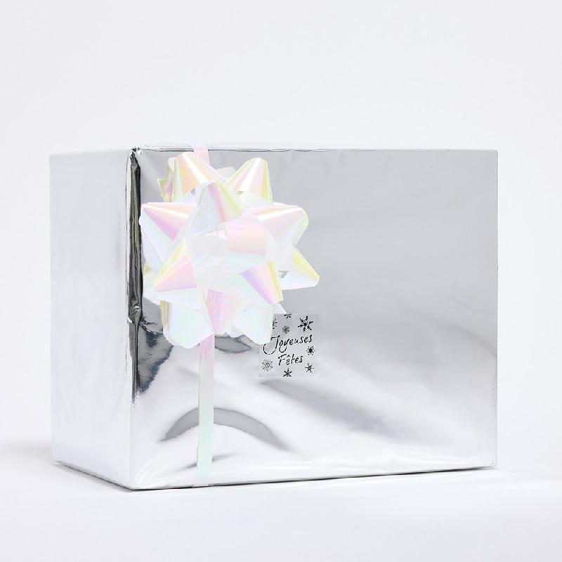 Etiquette cadeau adhésive Joyeuses Fêtes argent 40x40mm - par 500_1