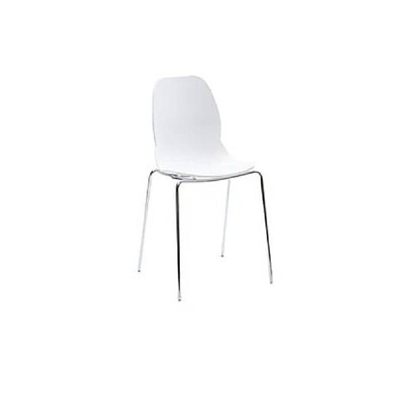 Lot de 4 chaises design SHELL METAL blanches - piétement chromé - pour cuisine et salle à manger_1