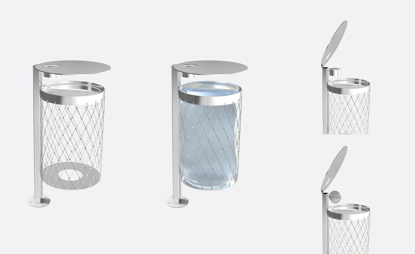 Mar - poubelle publique en acier inoxydable Larus avec cendrier rotatif_1