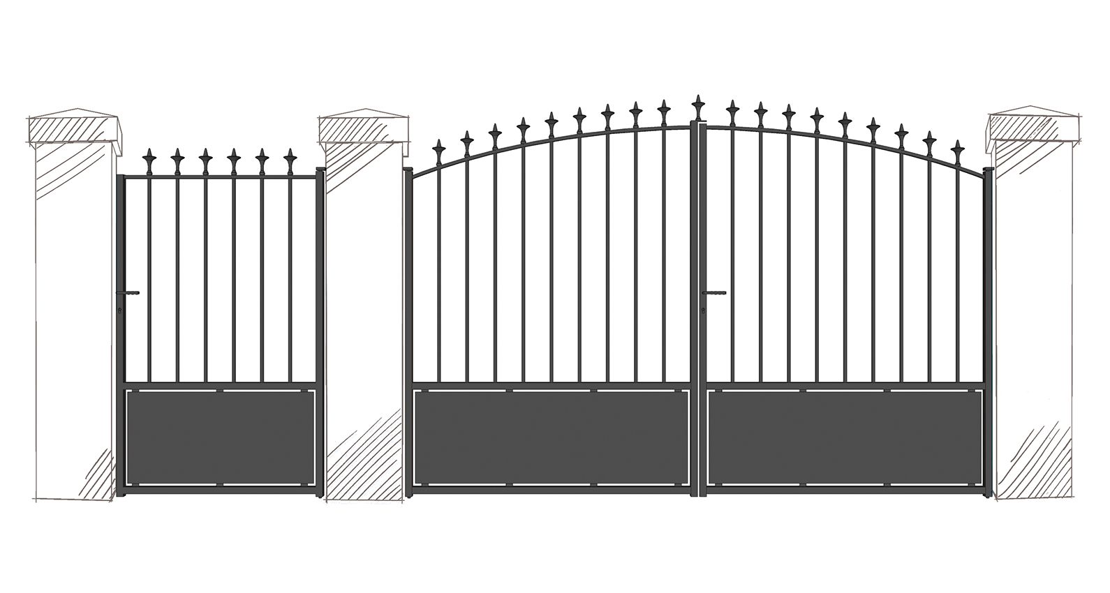 Portail coulissant Mayotte - soubassement tôle - fers de lance - ossature tube_1