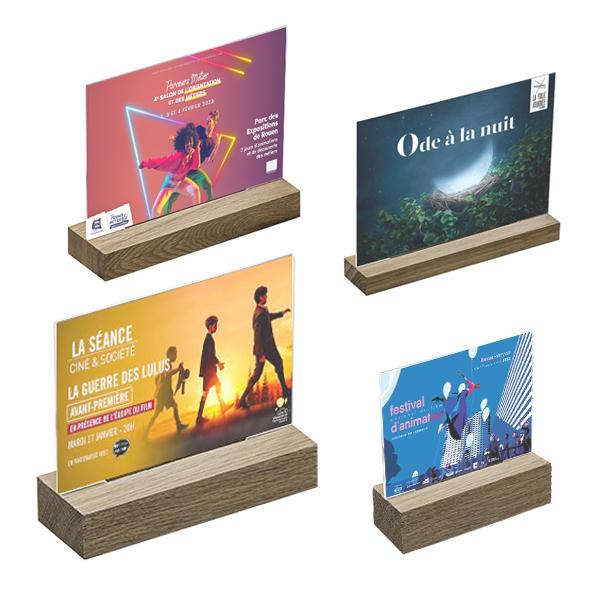 Porte-visuel/menu A4 paysage - horizontal - socle bois chêne massif - Réf : 407724_1