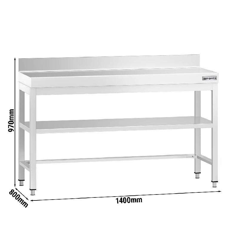 Table Inox de travail Premium avec Dosseret et Étagère - Profondeur 800 mm - 1400_1