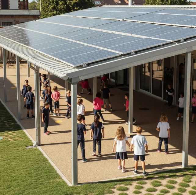 Préau photovoltaïque moderne et éco responsable - Koman Groupe_1