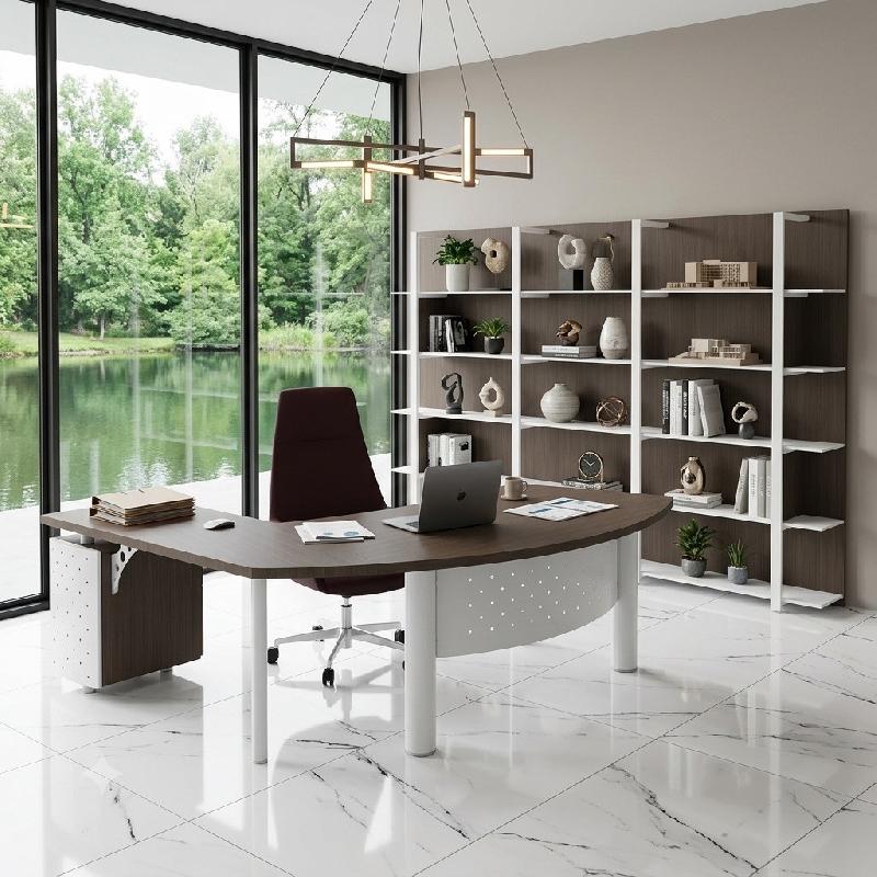 Bureau d'angle X time Next avec retour et caisson - Quadrifoglio. - 237, Blanc, Droite, 2 tiroirs, Eucalyptus 53_1