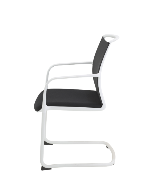 Fauteuil multi-usage WHITE - neuf - empilable - dossier en filet noir - structure en métal blanc_1