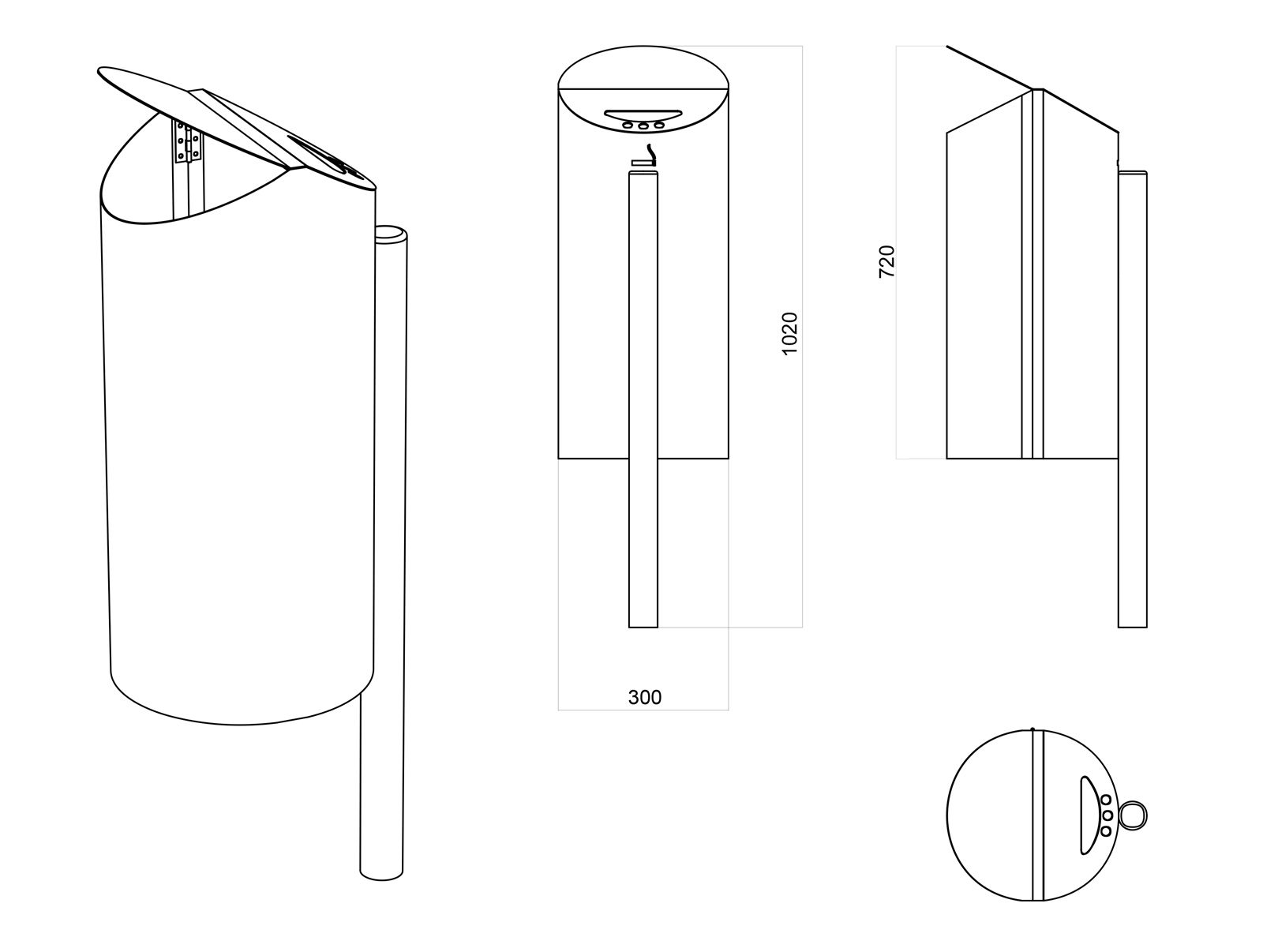 La corbeille Neo - poubelle publique - The Italian Lab - diamètre 300 mm, hauteur corbeille 720 mm, hauteur totale 1020 mm, capacité 35 L_1
