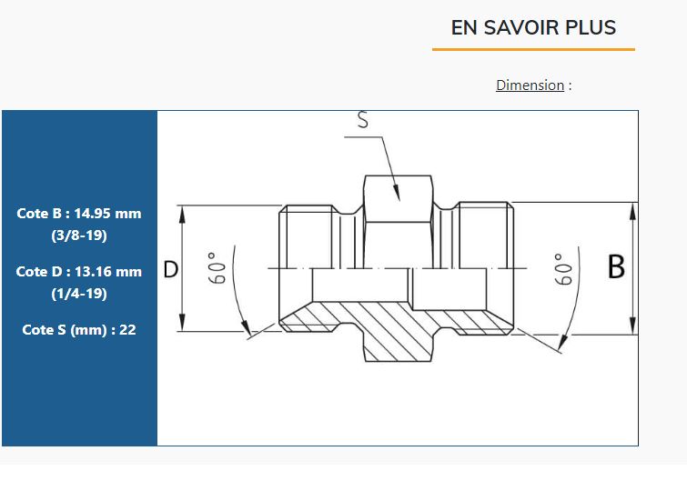 Raccord hydraulique droit - mâle 1/4 bspp - mâle 3/8 bspp_1