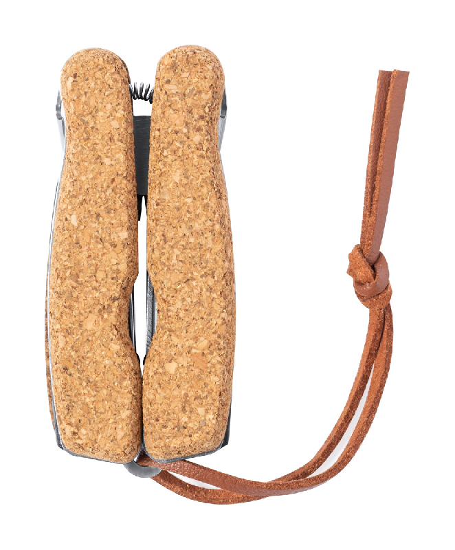 Outil multifonctions en acier inoxydable - poignées en liège naturel - 12 fonctions - avec dragonne en similicuir_1