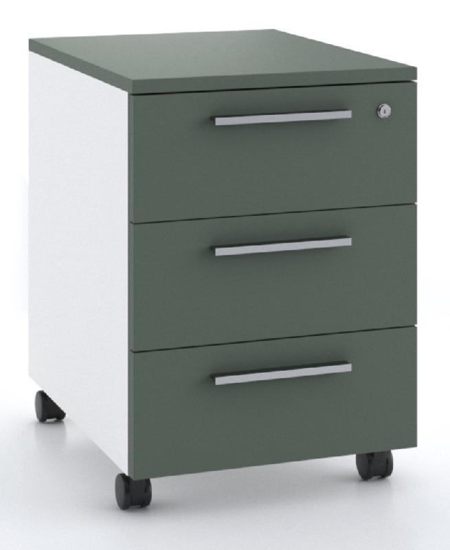 Caisson mobile 3 tiroirs blanc bicolore - Ofitres - Blanc pastel, Vert mat - L3686_1